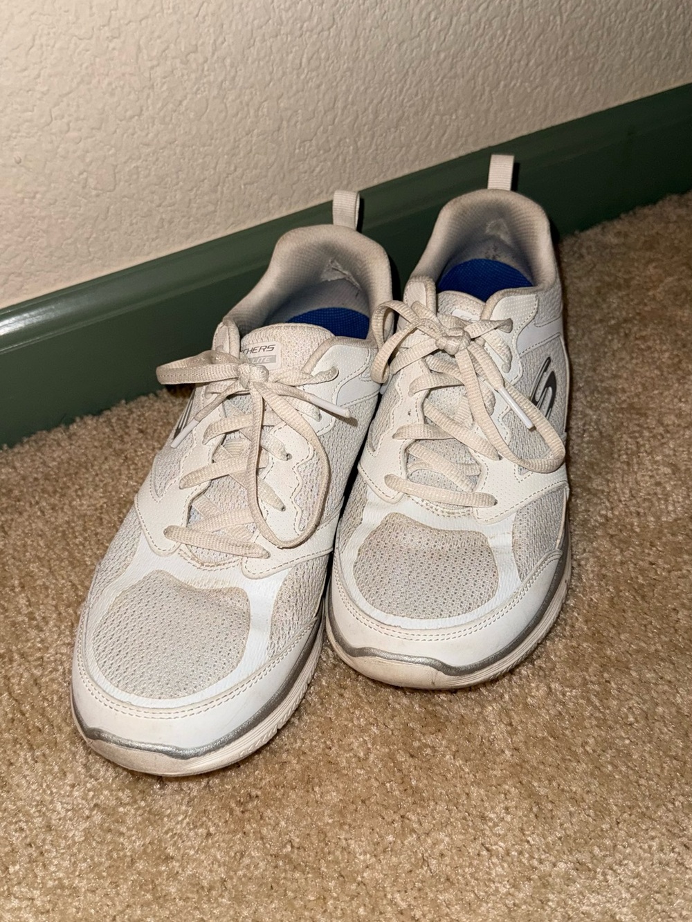 Skechers White and Blue Mesh Lace-Up Sneakers